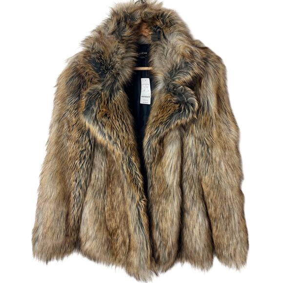 Bebe Glam Faux Fur Coat Women’s M Natural Brown Tan Jacket NWT Winter Holiday - Picture 1 of 15